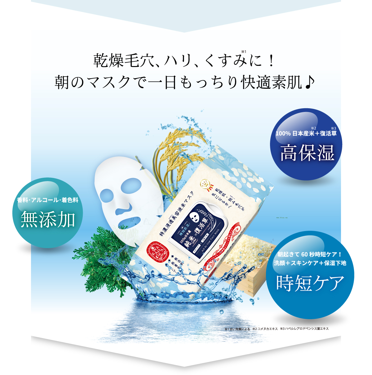 乾燥毛穴、ハリ、くすみに！朝のマスクで一日もっちり快適素肌♪